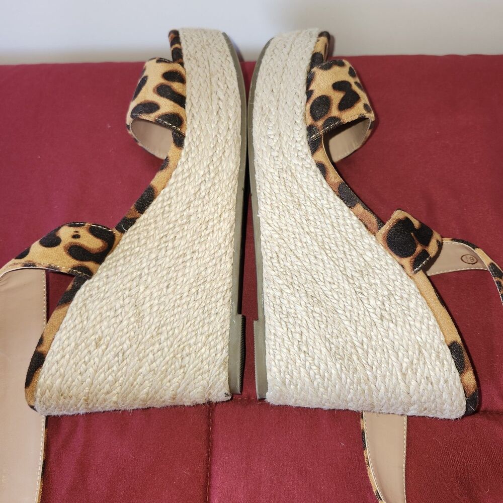 Coutgo Womens Leopard Print Espadrille Wedge Sandals 6.5 Crisscross Ankle Strap - Picture 5 of 9